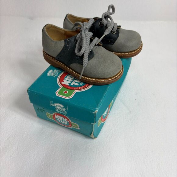 Buster Brown Vintage Kids Two Toned Unisex Saddle Oxford Shoes Size5D Gray Black - Picture 12 of 15